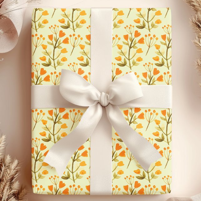 Papier Cadeau Fleur sauvage d'aquarelle Golden Blooms (Créateur téléchargé)