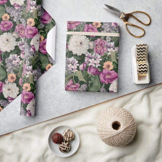Papier Cadeau Fleur sauvage florale violette élégante (Artisanat)