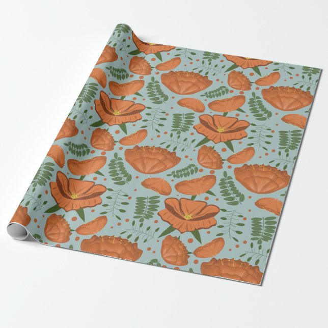 Papier Cadeau Fleur sauvage Orange Poppy (Déroulé)
