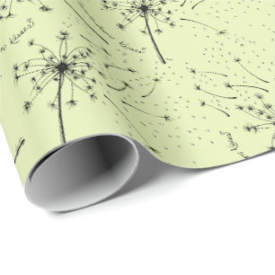 Papier Cadeau Fleur Sauvage Verte Délicate Baisers de Pissenlit 