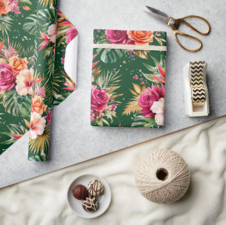 Papier Cadeau Fleur tropicale | Hibiscus et verdure