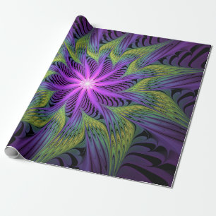 Papier Cadeau Fleur verte violette Art abstrait fractal moderne