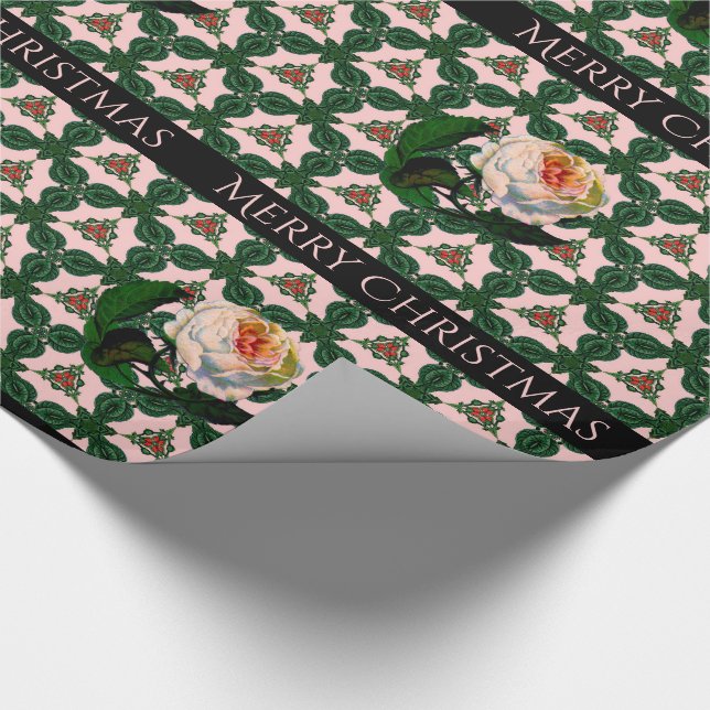 Papier Cadeau Fleur victorienne de Noël sur le rose (Coin)