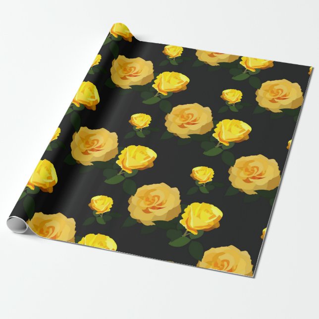 Papier Cadeau fleuri jaune tendance (Déroulé)