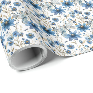 Papier cadeau fleuriste Libellule bleue et fleurs
