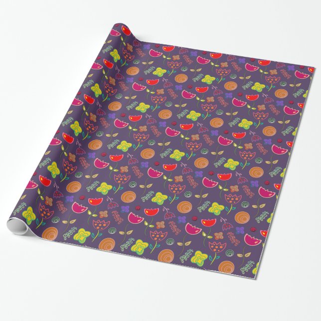 Papier Cadeau Fleuron moderne rose violet (Déroulé)