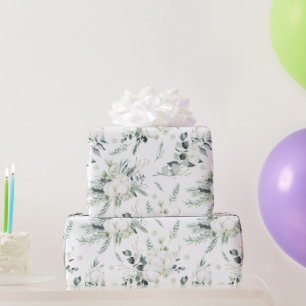 Papier Cadeau Fleurs à feuillage persistant et en coton Éléga