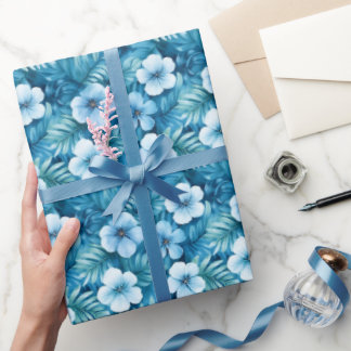 Papier Cadeau Fleurs à l'aquarelle bleue