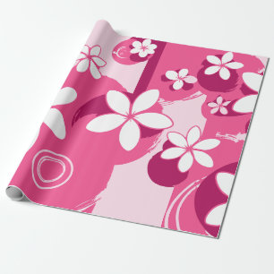 Papier Cadeau Fleurs à Pétales Blancs avec Contours Roses