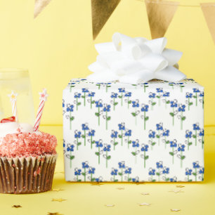 Papier Cadeau Fleurs abstraites bleues et blanches