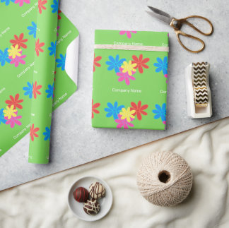 PAPIER CADEAU FLEURS ABSTRAITES COLORÉES TRENDANTES ROSE BLEU VE