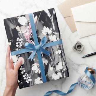 Papier Cadeau Fleurs Abstraites — Élégance Monochrome Rose