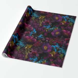 Papier Cadeau Fleurs anciennes violettes luxuriantes baroques su