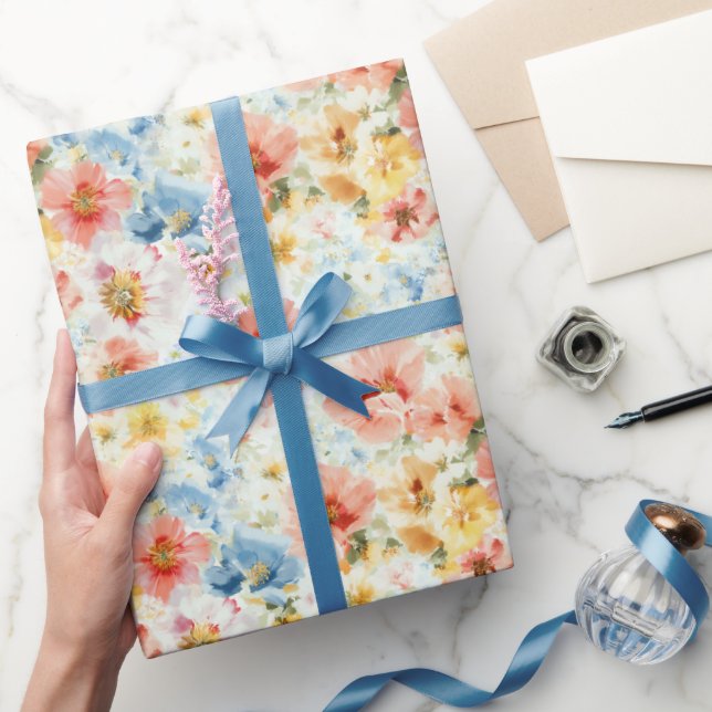 Papier Cadeau Fleurs Aquarelle Bohème Chic Fleurs  (Cadeaux)