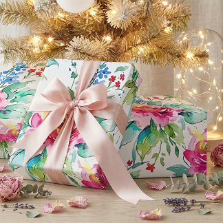 Papier Cadeau Fleurs Aquarelle Élégantes – Roses Roses Sans Cout