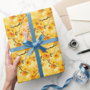 Papier Cadeau Fleurs aquarelles jaunes