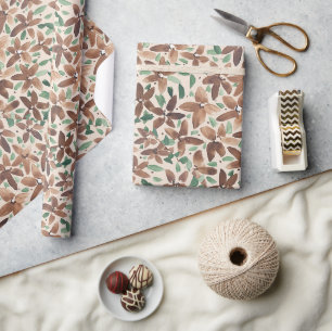Papier Cadeau Fleurs aquarelles peintes à la main vert pays