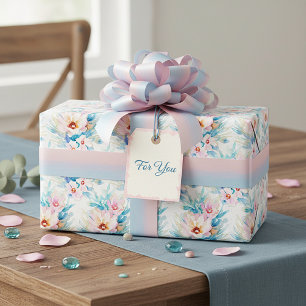 Papier Cadeau Fleurs aquarelles roses et bleues