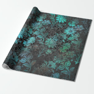 Papier Cadeau Fleurs au crayon vert sur le charbon