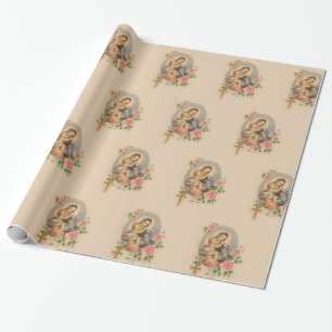 Papier Cadeau Fleurs bénies de Jésus de bébé de mère de Vie