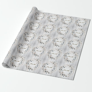 Papier Cadeau Fleurs blanches aquarelle cadre doré sarcelle arge