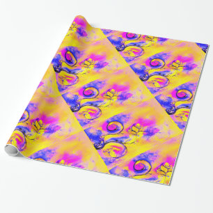 Papier Cadeau FLEURS BLANCHES rose fuchsia orange jaune, bleu