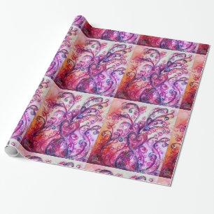 Papier Cadeau FLEURS BLANCHES rose vif pourpre blanc