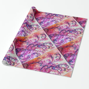 Papier Cadeau FLEURS BLANCHES rouge vif rose blanc