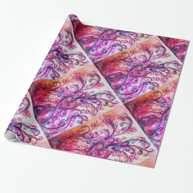 Papier Cadeau FLEURS BLANCHES rouge vif rose blanc (Déroulé)