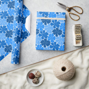 Papier Cadeau fleurs bleu rétro moderne minimaliste abstrait flo