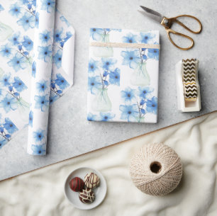 Papier Cadeau Fleurs bleues dans un vase en verre