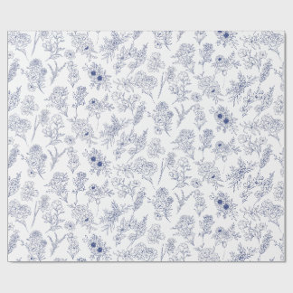 Papier Cadeau fleurs bleues de saison