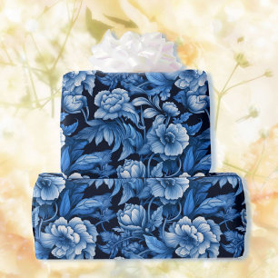 Papier Cadeau Fleurs Bleues Dramatiquement Joli Cadeau