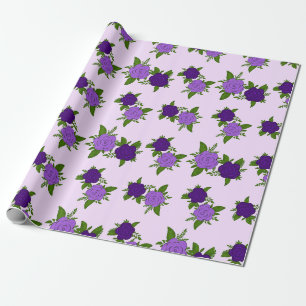 Papier Cadeau Fleurs bleues et violettes avec motif violet