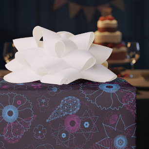 Papier Cadeau Fleurs bleues et violettes Élégant Motif Outline