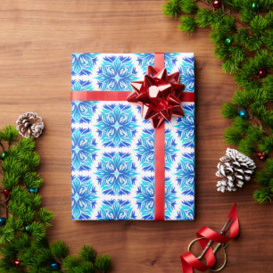 Papier Cadeau Fleurs bleues, motif de fleurs, motif floral