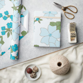 Papier Cadeau Fleurs Bleues, Motif Floral, Motif De Fleurs