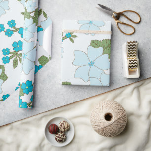 Papier Cadeau Fleurs Bleues, Motif Floral, Motif De Fleurs