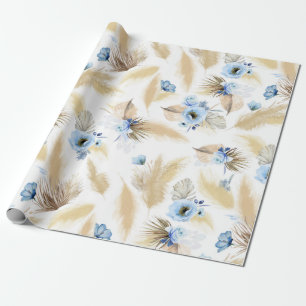 Papier Cadeau Fleurs bleues poussiéreuses et laiton de la Pampa