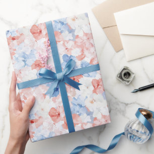 Papier Cadeau Fleurs Bleues Rouges Anniversaire