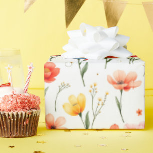 Papier Cadeau Fleurs bleues, rouges et roses