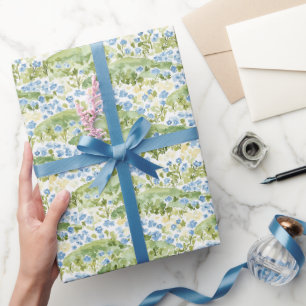 Papier Cadeau Fleurs Bleues Vertes Anniversaire