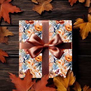 Papier Cadeau Fleurs bohèmes de l'automne Terracotta Abricot Ble