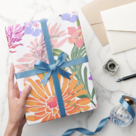 Papier Cadeau Fleurs brillantes violet bleu rose orange rose