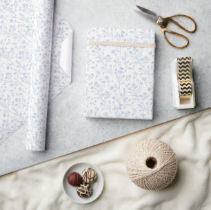 Papier Cadeau Fleurs bruissantes Bleu poussiéreux - Neutre