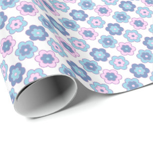 Papier Cadeau Fleurs Bulles Rétro (Rose et Bleu) Motif