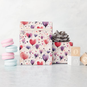 Papier Cadeau Fleurs cardiaques Abstraites Aquarelle violette et