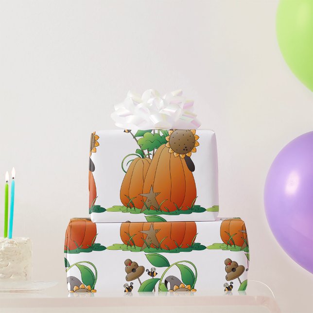 Papier Cadeau Fleurs citrouilles Et Abeilles (Créateur téléchargé)