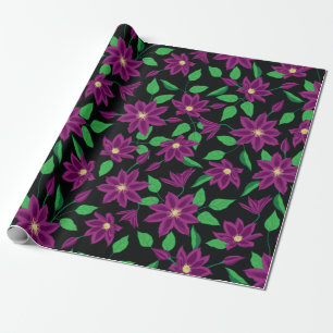 Papier Cadeau Fleurs clematis violet motif