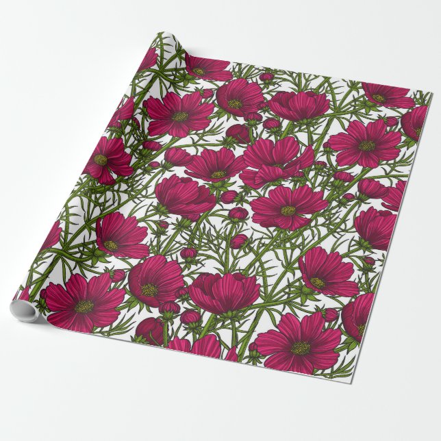 Papier Cadeau Fleurs Cosmos roses (Déroulé)